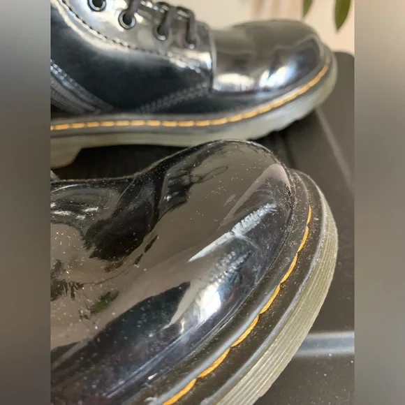 DR MARTENS JUNIOR 1460 DELANEY BLACK PATENT LEATHER LACE UP ZIP BOOTS size 5 - Picture 6 of 9